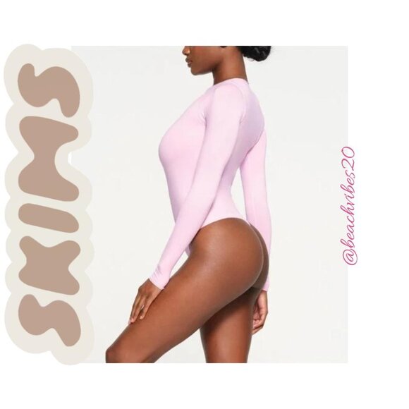 SKIMS Essential Bodysuit Crewneck Long Sleeve Bodysuit Cherry Blossom L/XL NWT - Picture 2 of 4